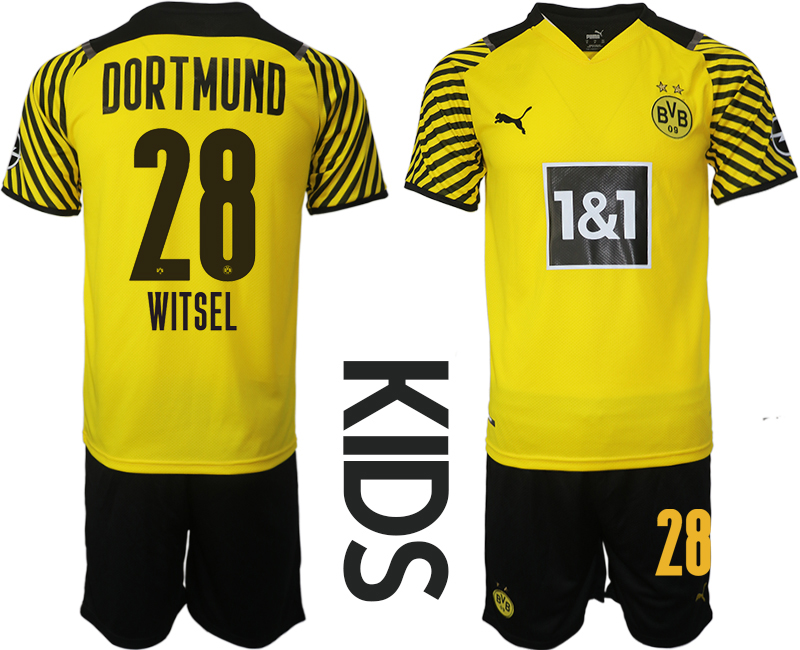 Cheap Youth 2021-2022 Club Borussia Dortmund home yellow 28 Soccer Jersey